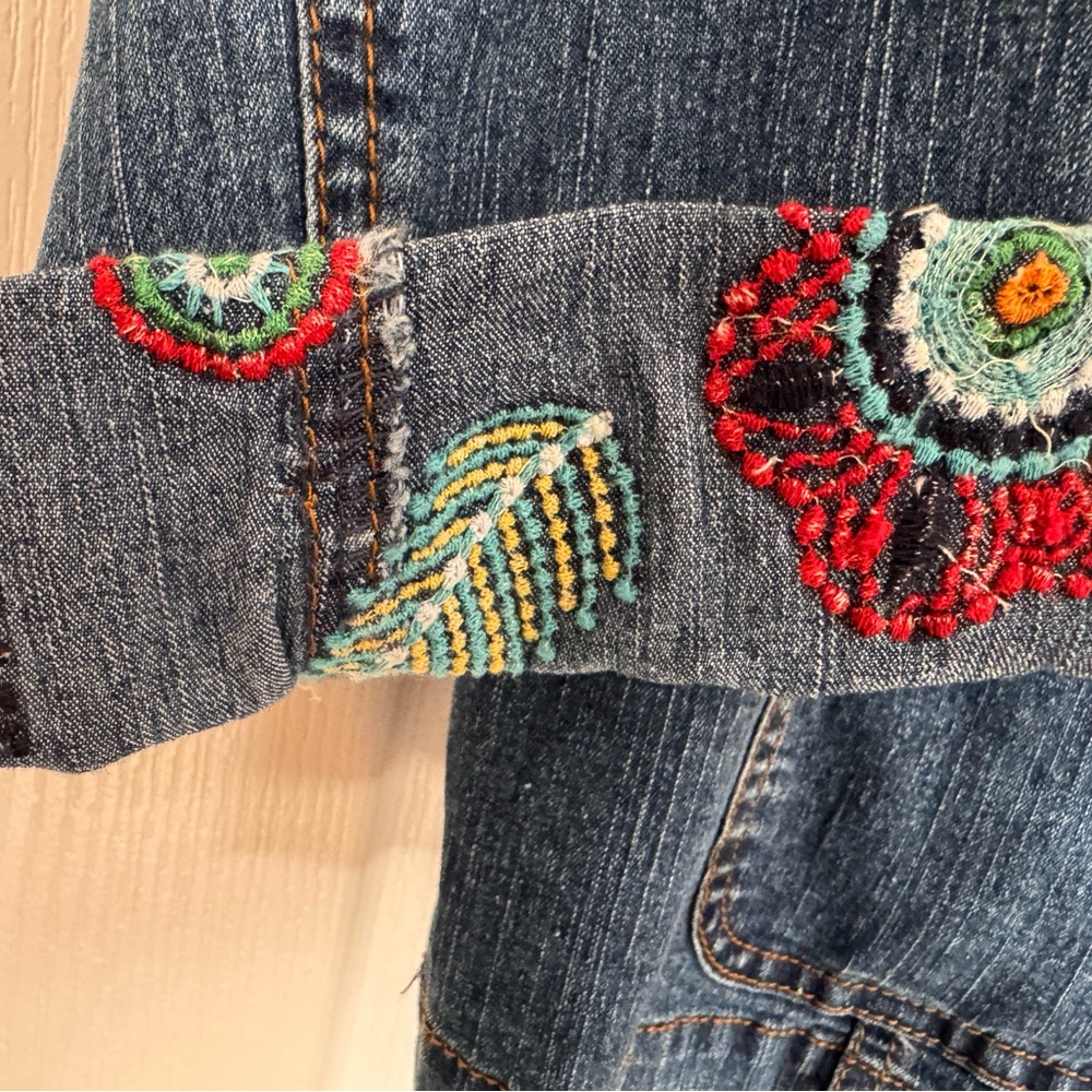Ruby Rd. Blue Denim Jacket with Multicolor Embroidery - Picture 4 of 7